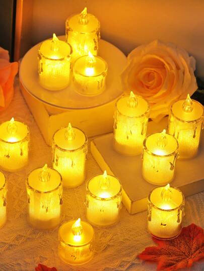 3/12/24pcs Set LED Electronic Candle Lights, Battery Included, Flameless Candle Lights For Indoor Decoration, Suitable For Wedding, Dining Table, Holiday, Birthday Party, Outdoor Camping
