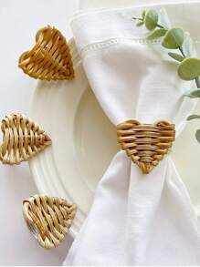 2-12pcs Handmade Heart-Shaped Rattan Napkin Rings, Suitable For Festivals, Parties, Birthdays, Weddings And Dinners - Multicolor - View 8