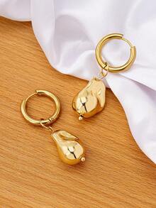 1pair Vintage Asymmetrical Pendant Stainless Steel Hoop Earrings For Women