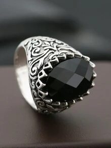 1pc Men's Fashionable Exquisite Patterned Vintage Ring, Suitable For Party And Everyday Wear - Black - View 4