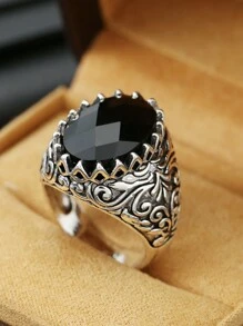 1pc Men's Fashionable Exquisite Patterned Vintage Ring, Suitable For Party And Everyday Wear - Black - View 3