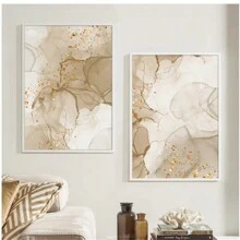 1 pieza Pintura en lienzo de arte de pared moderno abstracto con diseño de mármol beige dorado, estilo bohemio, para decoración del hogar en la sala de estar, sin marco