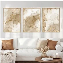 1 pieza Pintura en lienzo de arte de pared moderno abstracto con diseño de mármol beige dorado, estilo bohemio, para decoración del hogar en la sala de estar, sin marco
