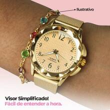 Since84 Women's Analog Watch Set With Pointer, Stainless Steel Case And Resistant Silicone Strap, 2 Pieces, Gold And Black Piano, Both Waterproof, Super Beautiful - 黑色 - 查看 6