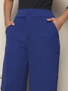 Duna Fabric Wide Leg Pants With Button Blogger Elastic Social Pants - 寶藍色 - 查看 3