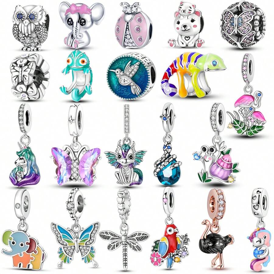 1 件银色精致森林动物火龙蜻蜓蝴蝶蜂鸟火烈鸟蜗牛变色龙大象吊饰适合原创手链项链珠子 DIY 珠宝制作女士珠宝派对日常佩戴礼物 - 銀色 - 查看 1