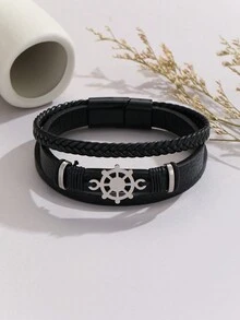 1 件朋克风格锚装饰 PU 皮革手链，适合女性日常和节日佩戴 - 彩色 - 查看 4