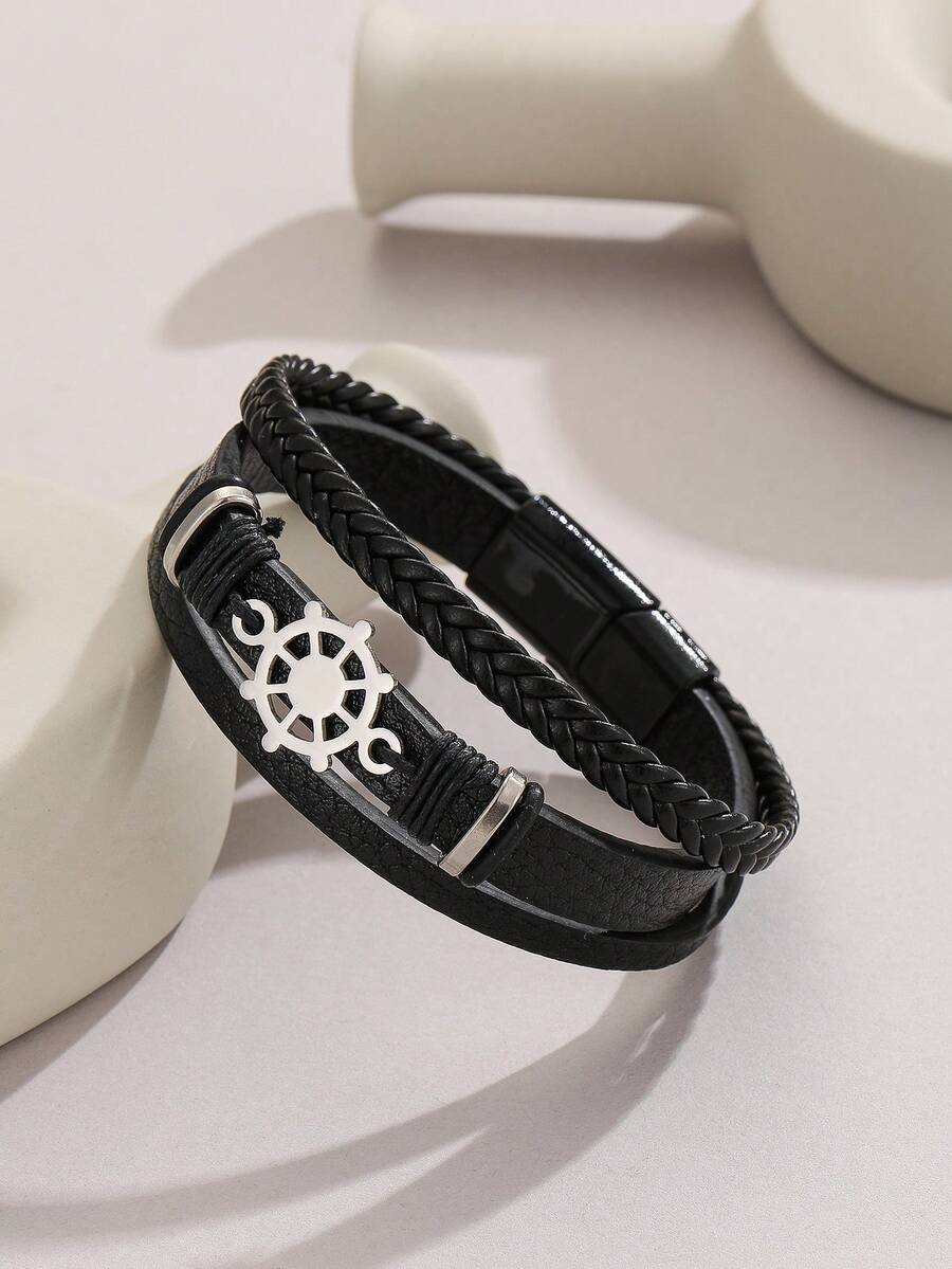 1 件朋克风格锚装饰 PU 皮革手链，适合女性日常和节日佩戴 - 彩色 - 查看 1