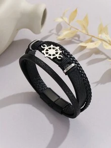 1 件朋克风格锚装饰 PU 皮革手链，适合女性日常和节日佩戴 - 彩色 - 查看 2