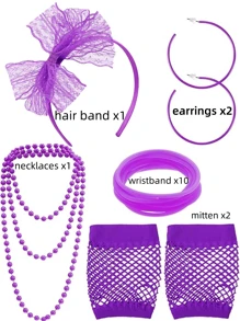 Bộ phụ kiện trang phục phong cách retro thập niên 80 gồm 16 món, bao gồm băng đô ren, khuyên tai, găng tay lưới, vòng cổ và vòng tay, thích hợp cho các bữa tiệc retro thập niên 80, tiệc Halloween, tiệc độc thân và trang trí Halloween. - Nhiều màu - Xem 16