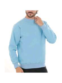 Unisex Round Neck Sweatshirt Hoodie Crew Neck Various Colors - Baby Blue - View 1