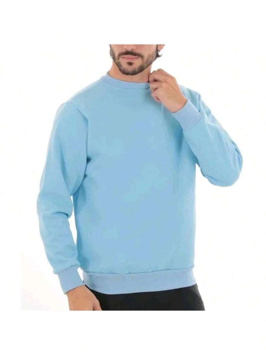 Unisex Round Neck Sweatshirt Hoodie Crew Neck Various Colors - Baby Blue - View 1