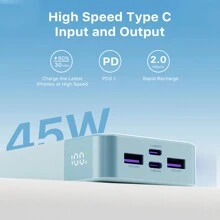 JUOVI Power Bank, 20 000 mAh, 45 W, PD3.0 QC 4.0, cargador rápido con pantalla LED, 2 USB-C y 2 USB-A para teléfono, azul y verde, carga ultrarrápida, pantalla LED, cargador portátil con puertos USB y tipo C, batería de polímero de litio segura y estable para exteriores, compras y viajes. Cargador portátil para Apple, iPad y Android. Regalo para familiares y amigos, cumpleaños, Navidad, invierno y Año Nuevo.