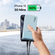 JUOVI Power Bank, 20 000 mAh, 45 W, PD3.0 QC 4.0, cargador rápido con pantalla LED, 2 USB-C y 2 USB-A para teléfono, azul y verde, carga ultrarrápida, pantalla LED, cargador portátil con puertos USB y tipo C, batería de polímero de litio segura y estable para exteriores, compras y viajes. Cargador portátil para Apple, iPad y Android. Regalo para familiares y amigos, cumpleaños, Navidad, invierno y Año Nuevo.