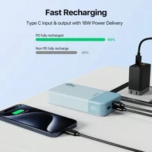 JUOVI Power Bank, 20 000 mAh, 45 W, PD3.0 QC 4.0, cargador rápido con pantalla LED, 2 USB-C y 2 USB-A para teléfono, azul y verde, carga ultrarrápida, pantalla LED, cargador portátil con puertos USB y tipo C, batería de polímero de litio segura y estable para exteriores, compras y viajes. Cargador portátil para Apple, iPad y Android. Regalo para familiares y amigos, cumpleaños, Navidad, invierno y Año Nuevo.