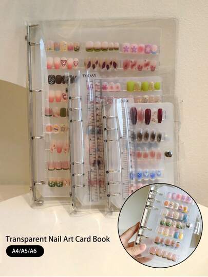 klimonla Libro de almacenamiento de uñas postizas, libro de colección de estilos de arte de uñas, libro de exhibición, muestra transparente y escarcha, tarjeta de color, herramienta de marco de foto