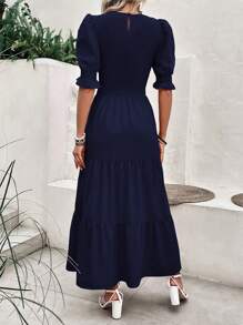 Women's Summer Dress Casual Crewneck Short Sleeve Smock Boho Flowy Dress Spring Summer Holiday Vacation Valentine Going Out Outfits - Màu xanh hải quân - Xem 2