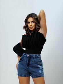 LeLe Outifit Women's High Waist Denim Shorts Without Laycra - Rửa tối - Xem 2