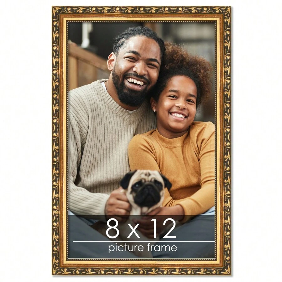 Custompictureframes.Com 8x12 Gold With Black Wood Picture Frame - UV Acrylic Foam Board Backing Hanging Hardware - Black - View 1