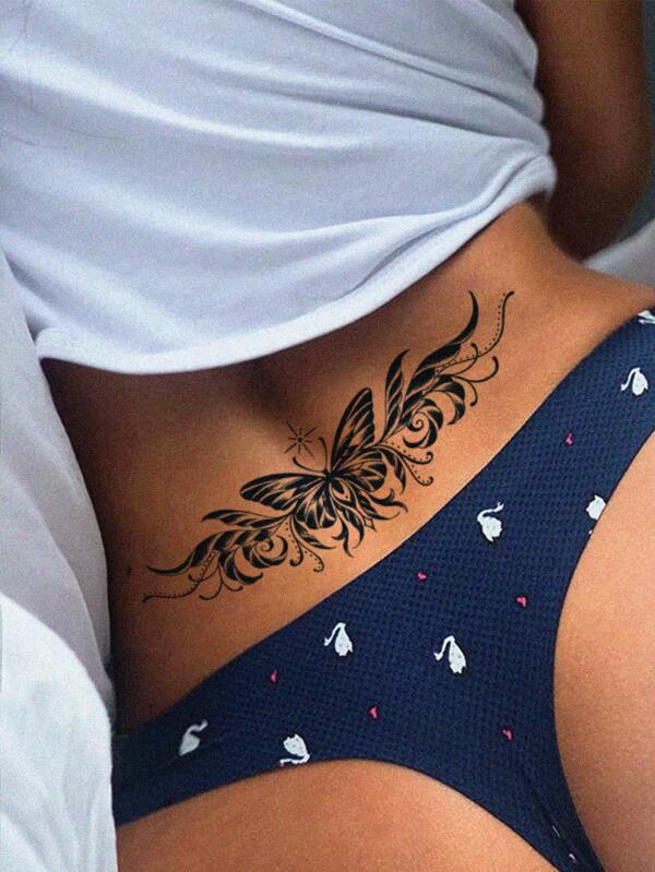 1 pieza Tatuaje temporal de hierbas, tatuaje de cintura impermeable con diseño de mariposa, tatuaje falso semi-permanente para el pecho/cintura para mujeres, calcomanías de tatuaje de mariposa realista y no reflectante transferida por agua, aplicable en la espalda, muslo, brazo, pierna, clavícula, se puede usar como brazalete de pierna/brazo, con duración de 7-14 días