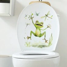 1PC Cute Cartoon Frog And Dragonfly Toilet Sticker Decals, Animal Waterproof Toilet Lid Tank Seat Decals Cistern Self-Adhesive Bathroom Wall Sticker(9.44in*11.81in) - Multicolor - View 8