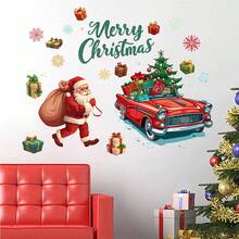 1 件卡通圣诞老人、圣诞树、卡车、礼物墙贴、客厅家居装饰、节日派对 - 彩色 - 查看 6