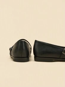 Women's Flat Mary Jane Shoes With Square Toe, Multiple Strap Design, Casual Black Lightweight Slip On Flats For School/Students - Black - View 8