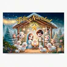 Nacimiento Peregrinos Portal Navideño Lienzo Decorativo Lona 120x80 cm - Multicolor - Ver 1