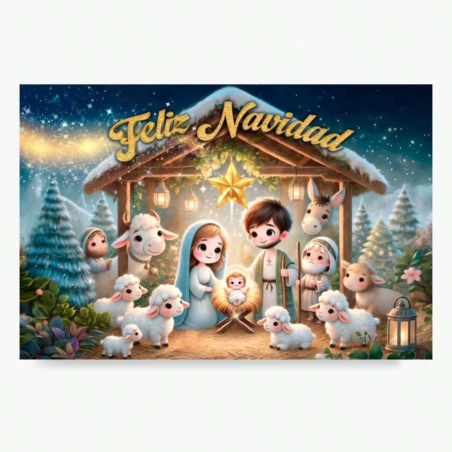 Nacimiento Peregrinos Portal Navideño Lienzo Decorativo Lona 120x80 cm - Multicolor - Ver 1