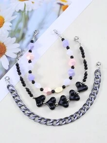 3 件黑色铝链，亚克力心形串珠帽链（不含帽子），彩色珠子颜色随机 - 彩色 - 查看 7