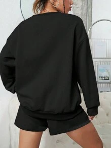 Modisches Damen Zweiteiler mit Weihnachts-Muster, bestehend aus Rundhals-Sweatshirt und Shorts, geeignet für Zuhause, Sport und Wärme, passend für Herbst und Winter, kann für Sport und Freizeit getragen werden