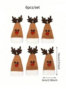 6 件装节日圣诞酒瓶套 - 可爱驯鹿设计餐具袋，非常适合节日家居装饰、圣诞装饰 - 彩色 - 查看 5
