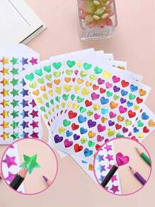 690pcs-Valentine's Day Holographic Rainbow Heart Stickers, Valentine's Day Gift Decoration Small Stickers For Reward, Sparkly Holographic Stickers, Glitter Foil Stickers For Behavior Reward Chart And DIY Decoration For Reward, Behavior Chart, Student Planner