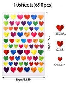 690pcs-Valentine's Day Holographic Rainbow Heart Stickers, Valentine's Day Gift Decoration Small Stickers For Reward, Sparkly Holographic Stickers, Glitter Foil Stickers For Behavior Reward Chart And DIY Decoration For Reward, Behavior Chart, Student Planner