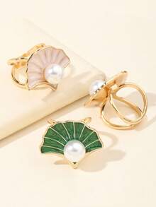 1 件优雅珍珠贝壳形围巾披肩配件，金属扇形服装腰带扣 - 貝殼 - 查看 4