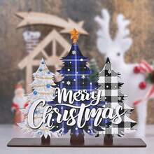 1 Stück frohes Feiertag Tisch Dekorations Schild Weihnachtsbaum Frohe Weihnachten Holz Patchwork Tisch Ornament für Winter Heim Zimmer Wohnzimmer Büro Küche Fensterbank Dekoration, Geschenk für Mama, Weihnachtsgeschenk, Feiertagsgeschenk, Wintergeschenk