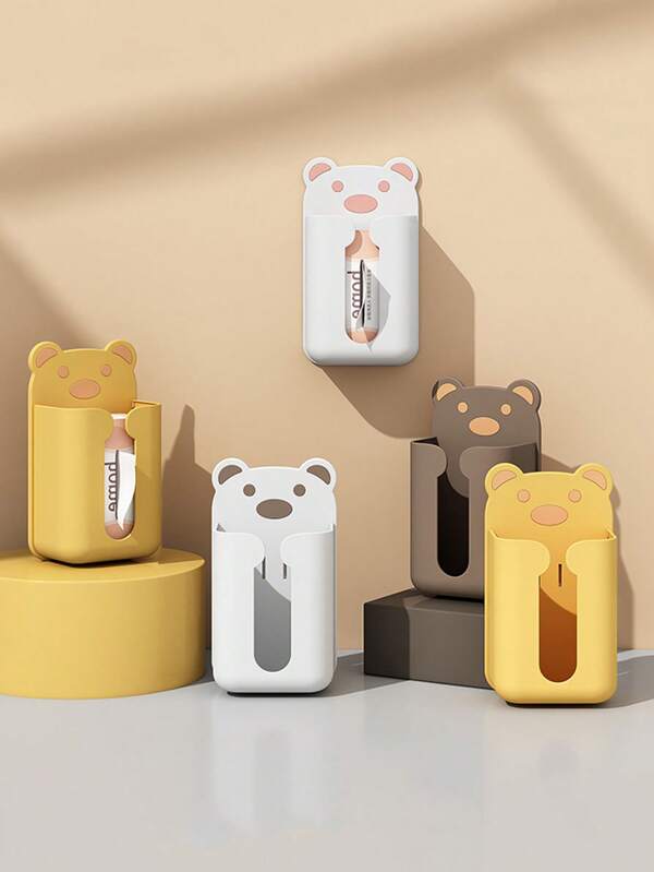 1 Cute Teddy Bear Tissue Box, Multifunctional Hole Free Wall Mounted Pull-Out Storage Box, Living Room, Bathroom, Large Capacity Cardboard Box