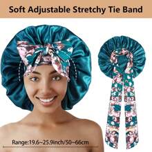 Awegeo 女士印花缎面睡帽，休闲舒适，可作睡帽或头巾使用 - 1Pc - 查看 3