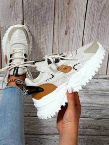 Giày thể thao đế xuồng cổ thấp chống bẩn thời trang thường ngày buộc dây cho nữ, thích hợp cho lễ hội, tiệc tùng, trường học màu be nâu - Nhiều màu - Xem 1