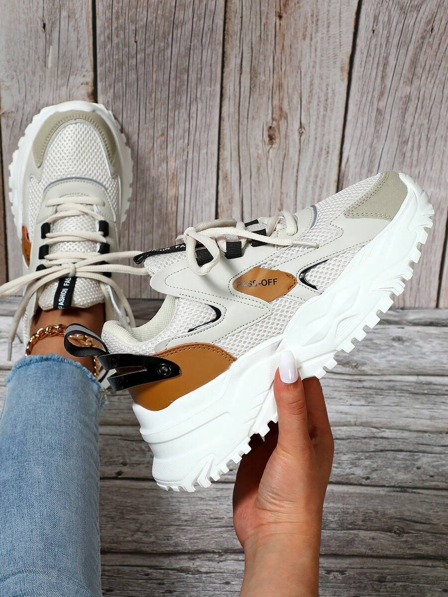 Giày thể thao đế xuồng cổ thấp chống bẩn thời trang thường ngày buộc dây cho nữ, thích hợp cho lễ hội, tiệc tùng, trường học màu be nâu - Nhiều màu - Xem 1