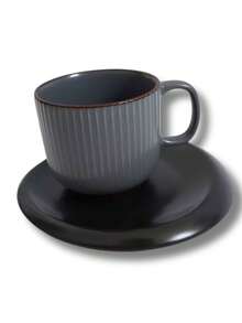 Set Of 6 Cups And Saucers Ceramic Coffee Cup With Irregular Saucer 200ml - Grey - View 6
