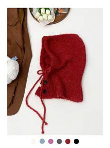 1 件女士针织拉法帽带围巾，防风保暖护耳，秋冬季圣诞节无檐便帽 - 彩色 - 查看 13