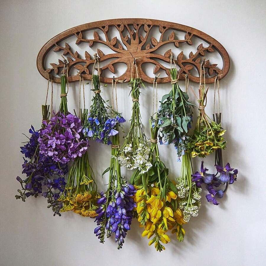 MOUGIGI Tree Of Life Herb Drying Rack - Lightweight Space Saving - Hanging Dryer For Herbs And Vanilla - Rustic Wall Décor - Gift For Home - Stylish Dried Herb Arrangement - Unique Minimalist Design - Màu vàng - Xem 1
