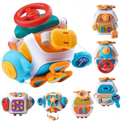 10-In-1 Busy Cube Toys For Toddlers, Montessori Sensory Busy Board - Airplane, Car, Travel Toys For Infant Interaction, Busy Cube Activity Center Educational Learning Toys, Children School Supplies, Student Stationery, Birthday Gift (Some Accessories With Random Colors)