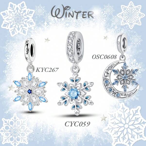 Ciondolo in argento sterling 925 a forma di fiocco di neve invernale, romantico e adatto per bracciali, realizzazione di gioielli fai-da-te e abbinamento di accessori per abbigliamento quotidiano da donna