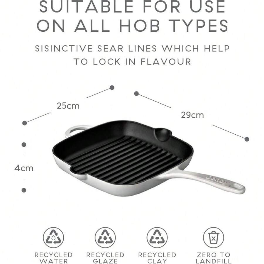 Natural Canvas White Cast Iron Griddle Pan 25cm Oven Safe, For All
