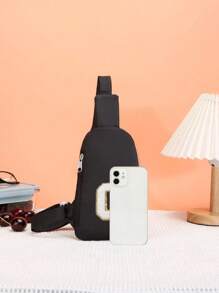 1pc Zipper Closure Fashion Letter Sticker Chest Bag Versatile Casual Messenger Bag Suitable For Daily Use Suitable For Daily Use, Sports, Outings, Outdoor - Black - View 8