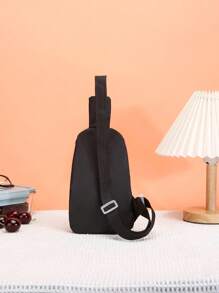 1pc Zipper Closure Fashion Letter Sticker Chest Bag Versatile Casual Messenger Bag Suitable For Daily Use Suitable For Daily Use, Sports, Outings, Outdoor - Black - View 6