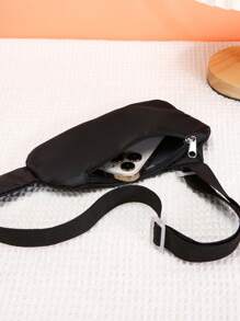 1pc Zipper Closure Fashion Letter Sticker Chest Bag Versatile Casual Messenger Bag Suitable For Daily Use Suitable For Daily Use, Sports, Outings, Outdoor - Black - View 9