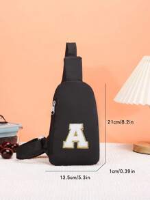 1pc Zipper Closure Fashion Letter Sticker Chest Bag Versatile Casual Messenger Bag Suitable For Daily Use Suitable For Daily Use, Sports, Outings, Outdoor - Black - View 10